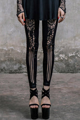 Black Front Splice Mesh Lace Up Gothic Knit Womens Pants